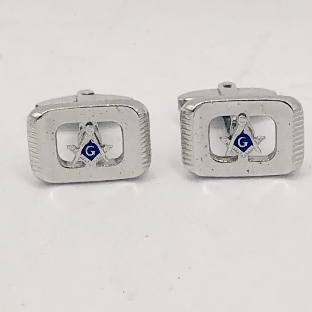 Vintage Foster Masonic Cuff Links | Silver-Tone Freemason Square & Compasses